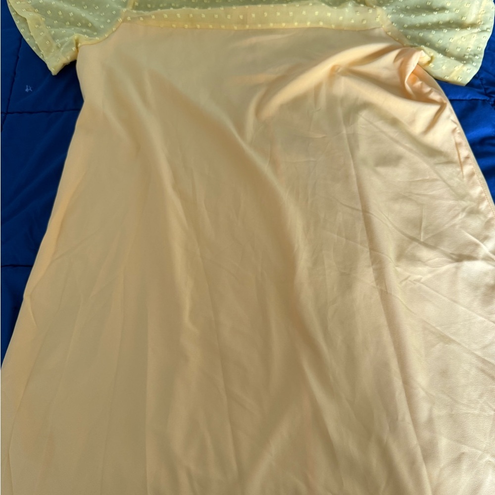 SHEIN Yellow Dress with Sheer Polka Dot Top
